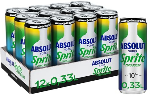 Absolut Sprite Zero Zitrone, Mixgetränk mit Alkohol, EW Dose, 12 x 330 ml | Alkoholhaltiges Mixgetränk (10 % Vol.) ohne Zucker aus Wodka und Sprite Zero Sugar