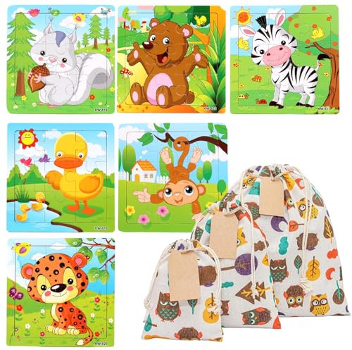 7-teiliges Set mit 6 Tier-Puzzles und 1 Baumwolltasche, Puzzle ab 2, 6X Tier-Puzzle ab 3 Jahre, Kinderpuzzle ab 2 Jahre, Perfekt für Kleinkinder und Eltern-Kind-Aktivitätenr