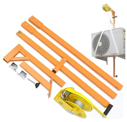 Klimaanlage Außeninstallation Hebewerkzeug, Edelstahl Klimaanlage Dreieck Halterung Kran Werkzeug mit speziellem Aufhänger, Umlenkrolle und 10m Seil, Handwinde Outdoor Kran Halterung Werkzeug
