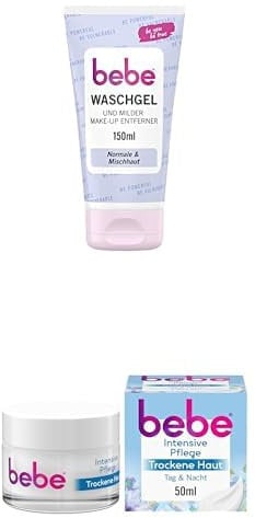 bebe Waschgel (150 ml) & Intensive Pflege (50 ml) - Sanfter Make-up Entferner, fruchtig duftende Gesichtsreinigung mit Aprikosenextrakt, gründliche Reinigung & 24h Feuchtigkeit für trockene Haut mit