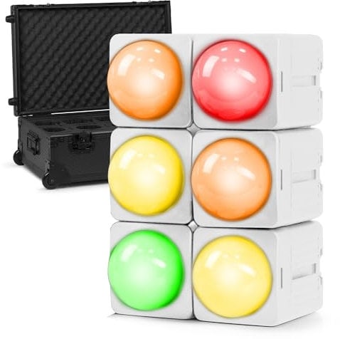 BeamZ KUBE20WH Linkable Outdoor Battery Powered LED Uplights (x6) with Wireless DMX, Charging Case and Remote Control - 20W RGBWA-UV, White