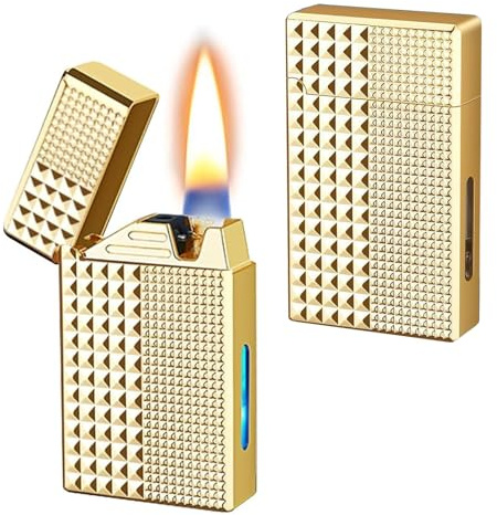 Intelligentes sprachgesteuertes Kerosinfeuerzeug, vier Zündmodi, sprachgesteuertes sanftes Feuer, Flip-Top-Design, sichtbarer Kraftstofftank, geeignet for Geschenke und Sammlungen(Gold)