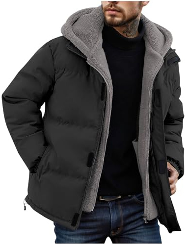 Générique Doudoune Homme Hiver Polaire Chaude Coat a Capuche Coupe Vent Lestée Manteau d'Extérieur Parka Couleur Unie Manteaux de Travail Vetement Décontractée Outwear