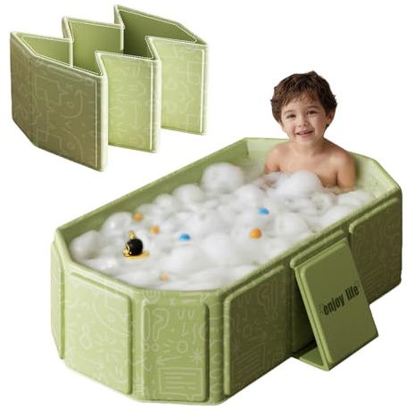 Bañera plegable para niños,Bañera portátil para niños,Bañera integrada con tapón de drenaje,Bañera Niños para 0-8 años (verde)