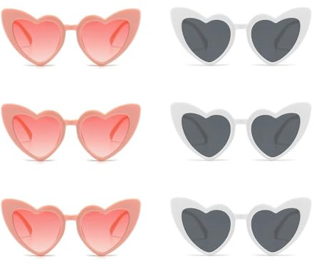 Bosiyrggrl 6 Heart-Shaped Sunglasses, Suitable for Beach Travel, Suitable for Weddings and Bachelor Parties,