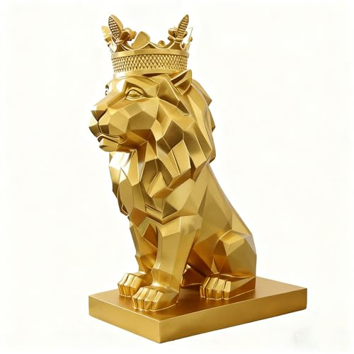 Jaxuzegs Crown Lion King Statue Skulptur Löwen Statuen Abstrakte Glauben Harz Skulptur Handwerk für Haus Büro Wohnzimmer Bücherregal Tisch Desktop Housewarming Décor,Gold,XL