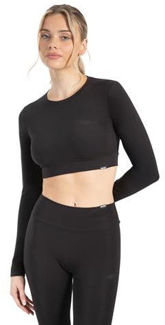 SMILODOX Crop Longsleeve Damen Thalina, Langarmshirt bauchfrei mit 3D Rubber Print, Rundhalsausschnitt, Elastischem Material und Hohem, Trainingsshirt für Sport, Yoga und Alltag