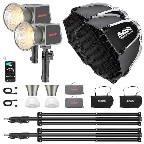 Multiblitz Set aus 2X LED 60B Fotolicht mit 2X FT-8051 Lampenstativ und 2X Octagon Softbox Ø 40 cm