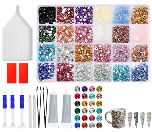 Ninnyi Nail Rhinestones, 3mm 24 Colors Flatback Rainbow Gems with 2 Jewelry Glue for DIY Art Crafts Decoration