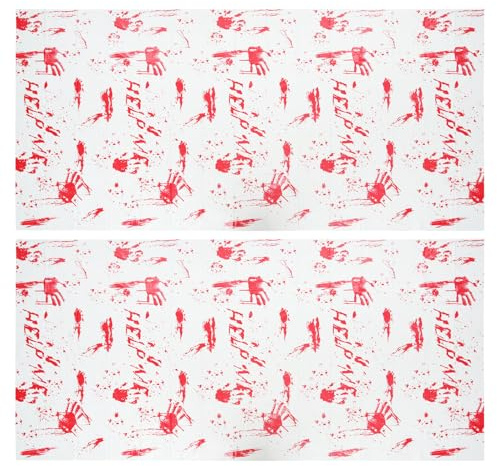 Halloween Tischdecke mit Handabdruck, 2 Stück, Polyester, Weiß | Wiederverwendbar, Farbecht und Formstabil, Rechteckig für Party, Tischschutz, Gruselige Stimmung