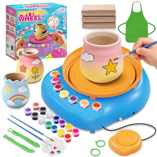 Hzitcigm Kit Poterie Enfant, Tour de Potier Argile Autodurcissante 6-12 Ans | Argile sans cuisson ni four, sans BPA. Coffret complet 12 peintures. Cadeau fille & garçon 6-12 ans : anniversaire, Noël