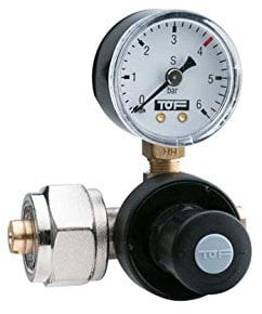 CO2 Druckminderer für Mehrwegflaschen bis zu 5,5 bar EU Standard Norm Anschluss W21,8x1/14 + Schlauchanschluss 6 Anschluss für Sprudelanlagen Trinkwassersprudler , auch für Aquarium nutzung geeignet