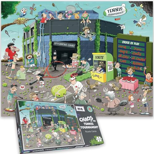 Chaos at the Tennis Courts 1000 Piece Jigsaw Puzzle – Funny Sports Puzzle for Adults & Teens – Hilarious Tennis Scene with Crowd Mayhem & Royal Surprise for Tennis Lovers