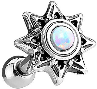 Piersando Tragus Helix Ohr Piercing Cartilage Knorpel Stab Stecker 316 L Chirurgenstahl Stern Blume mit farbigen Opal Perle Silber Weiß