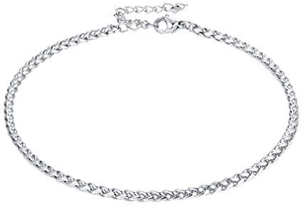 FaithHeart Bracelet de Cheville pour Femme,Chaîne de Pied 3mm Maille Spiga Blé en Acier Inoxydable 316L Tendance pour Plage Chaîne Réglable 9+2(22.8+5cm) Ajustable pour Femme et Fille