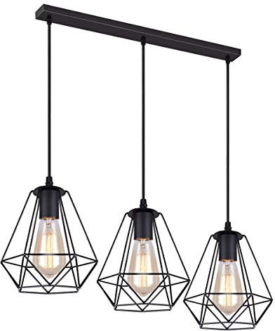 iDEGU 3-flammig Pendelleuchte Vintage Hängelampe aus Metall Industrielle Hängeleuchte Lampenschirm in Käfigform E27 Pendellampe für Küche Wohnzimmer, Durchmesser 20 cm, Schwarz