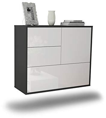 Dekati Sideboard Rancho Cucamonga hängend (92x77x35cm) Korpus anthrazit matt - Front Hochglanz Weiß - Push to Open