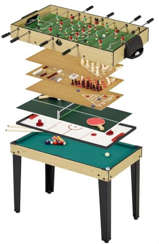 10-in-1-Spieltisch – Tischfußball – Billard – Ping Pong – Hockey – Bowling – Karten – Holzstruktur – Zubehör inklusive