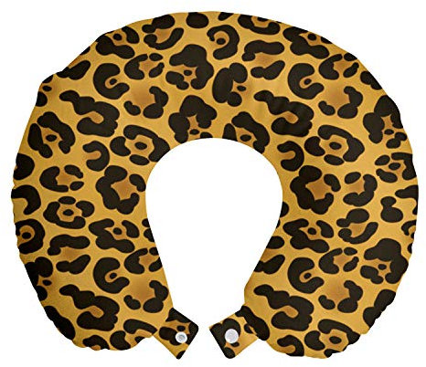 ABAKUHAUS Leopard-Druck Reisekissen Nackenstütze, Natürliche Tierhaut, Schaumstoff Reiseartikel für Flugzeug und Auto, 30x30 cm, Erde Gelb Bernstein