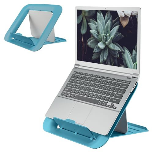Leitz Höhenverstellbarer Laptopständer, Kompakte Laptop-Erhöhung mit 4 Höhen für 13“-15“ Notebooks, 80% recycelter Kunststoff & 100% recyclebar, IGR-zertifiziert, Ergo Cosy Serie, Blau, 64260061