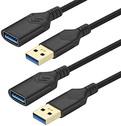 USB 3.0 Extension Cable, 0.6M High Speed Extension Cord - 2Pack, 2FT, Male to Female, for Playstation/Xbox/Flash Drive/Card Reader/Hard Drive/Keyboard/Printer/Scanner (Black)