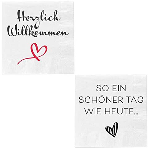 Cepewa - 64461 - Lunch Servietten Set, Papier, 40 Stück, Herzlich willkommen/So ein schöner Tag wie heute, Je 20 pro Design, 33cm x 33cm