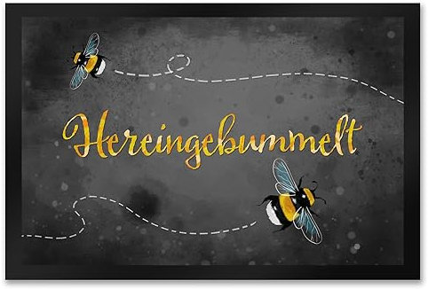 speecheese Hereingebummelt Hummel Fußmatte XXL in 50x75 cm in grau Türvorleger für den Frühling Hauseingang Terrasse Hummeln niedlich