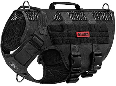 OneTigris Hundegeschirr Grosse Hunde, AIRE MESH Taktisches Anti Zug Geschirr mit 2 Griff Verstellbar Brustgeschirr No Pull Dog Harness Atmungsaktiv Schwarz L