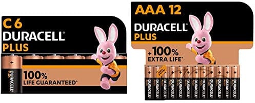 Duracell Plus C Alkaline Batteries [Pack of 6], 1.5V LR14 MN1400 & Plus AAA Alkaline Batteries [Pack of 12], 1.5V LR03 MN2400