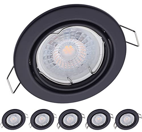 6x Oktaplex Spots schwenkbar Dijon - mit Nizza LED Modul 4,8W 230V 2700K 380lm Warmweiß 110° - Einbauleuchten Schwarz Lochmaß 68mm