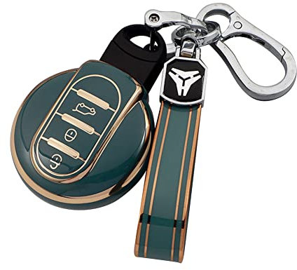 iSpchen Housse de clé de Voiture,Housse de Protection pour clé avec Porte-clés Étui de Protection pour clé de Voiture Smart TPU Convient pour Mini Countryman/Cooper/Clubman