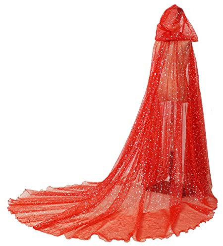 GRACEART Damen Tüll Umhang Hochzeit Mantel mit Kapuze Lange Jacke Braut Wraps Cape