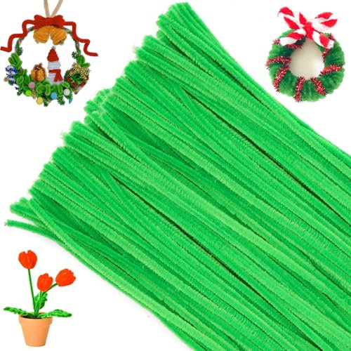 G2PLUS Grün Pfeifenreiniger 6mm, 100 Stück Pfeifenputzer zum Basteln, Pfeifenputzer für Blumen Pfeifenreiniger, 30cm Chenilledraht für Kinder zum Basteln und Dekorieren