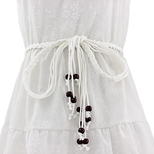 FAIRYGATE Braided Belts for Women Tassel Belt for Pants Dresses Women's Trendy Boho Waistband Waist Belts White A0907
