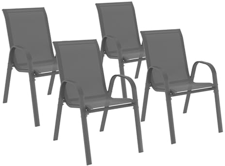 IDMarket - Satz von 4 stapelbaren Gartenstühlen LYMA aus Metall und Textilene in Anthrazitgrau