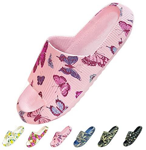 Sumvov Ciabatte Estive Donna Uomo, Cloud Sliders Pantofole Gomma EVA Super Morbide Scarpe da Bagno Antiscivolo, Cozislides Original Cloud Ciabatte Unisex(Rosa farfalla,34-35)