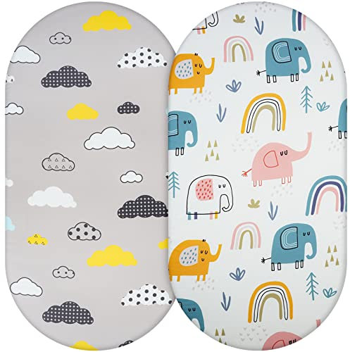 Aolso Baby Matratzenschoner Spannbettlaken, 2er Pack Stubenwagen Bezug 84 * 41cm,Kinderwagen Matratzenbezug, Spannbettlaken für Kinderbetten aus Polyester gewebt(Weiß/Grau)