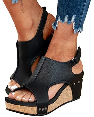 Keilsandalen Damen Plateau Frauen Keilabsatz Sandale Sommer Wedges Sandaletten Elegant Weite H Absatz Peeptoes Damenschuhe Sommerschuhe Keilabsatz Schuhe Strandsandalen