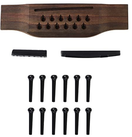 Focket 15 teiliges Set Brücke für 12 saitige Akustikgitarren Ersatzteile, Akustikgitarrenbrücke, Palisander Gitarrenbrücke mit Sattelmutter, Verstellbarer Schaft Reparatursatz
