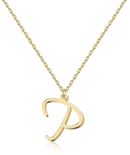 Halskette mit Initial in 18 Karat Gold P - Personalisierter Buchstaben-Schmuck für Frauen, handgefertigter Edelstahlanhänger, Geschenk für Geburtstag, Weihnachten, Abschluss, Valentinstag, Muttertag