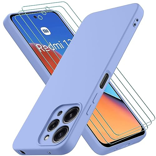 Oureidoo Hülle kompatibel mit Xiaomi Redmi 12, mit 3 Stück Panzer Schutz Glas, Handyhülle für Xiaomi Redmi 12 Silikon gummiert, Handy Case in Violett