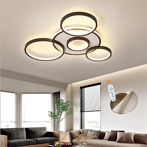 LED Deckenleuchte Kreative Kreis Kronleuchter Dimmbar Deckenlampe Mit Fernbedienung Moderne Runde Wohnzimmerlampe Acryl Lampenschirm Innen Beleuchtung Für Schlafzimmer Esszimmer Büro,Braun,70cm