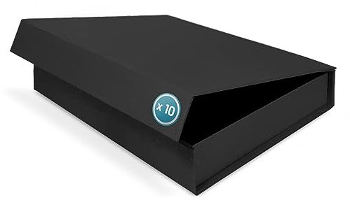 Verpackungswelt Geschenk-Box mit Deckel | 31 x 22 x 5 cm (10er Pack) | Geschenk-Karton mit Magnet-Verschluss | Perfekt für Geburtstag, Hochzeit, Weihnachten, Geburt | Geschenk-Verpackung Schwarz Natur