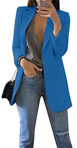Yming Damen Solid Color Herbst Trenchcoat Langarm Blazer Arbeitsanzug Dunkelblau XXL
