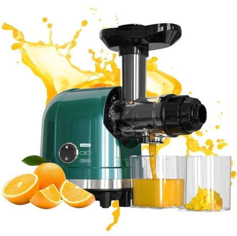 Juicer Machines, 250W Slow Masticating Juicer, 1.3L Cold Press Juicer Extractor with Quiet Motor and Reverse Function, Easy to Clean, Two Cups and Brush, for Fruits and Vegetables, Dark Green