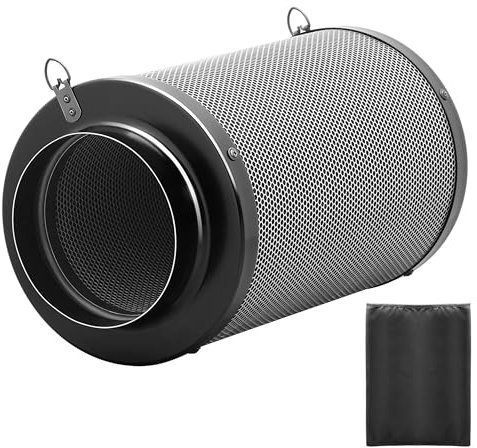 HealSmart 6 Inch Air Carbon Filter 6 Premium Australian Virgin Charcoal Smelliness Control, Fit with Inline Duct Fans, Free Pre-Filter, Reversible Flange and Hook for Grow Tents, and Hydroponics