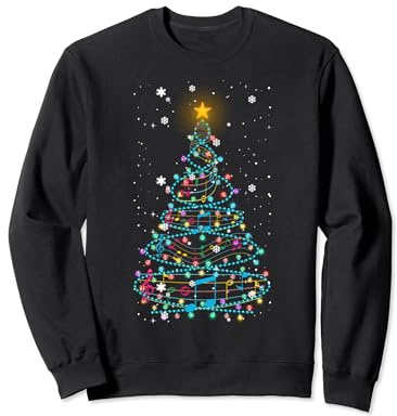 Sapin de Noël Lumières Notes de Musique Arbre de Noël Musicien Sweatshirt
