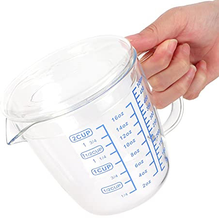 Tasse à Mesurer En Verre Résistant à la Chaleur, Pichet à Mesurer Avec Couvercle, Ustensile De Cuisine(500ML)