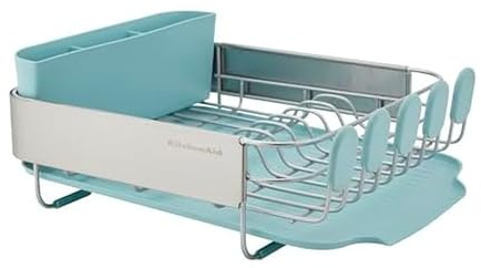 KitchenAid Escurridor Compacto Resistente a la corrosión Que Ahorra Espacio con Bandeja extraíble para Cubiertos y escurridor autodrenante en ángulo, 12.63 x 15.87 x 5.54 Pulgadas, Agua Mineral