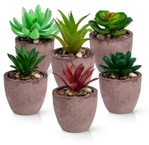 PASCH® 6er Set künstliche Sukkulenten wie echt in Naturfaser-Töpfen: Sukkulenten künstlich | Pflanzen Deko Wohnzimmer | Bad Deko Pflanzen künstlich | Büro Deko Pflanze | Kunstpflanze klein